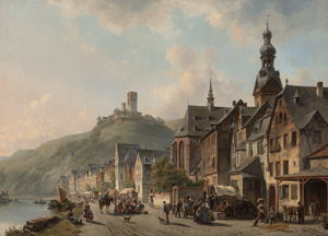 Lot 6037, Auction  123, Carabain, Jacques François Joseph, Blick auf Cochem mit der Reichsburg: Geschäftiges Markttreiben am Moselufer.